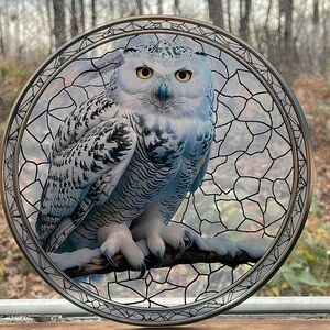 Suncatcher Acrylic White Snowy Owl Wildlife Animal Home Cabin Cottage Decor